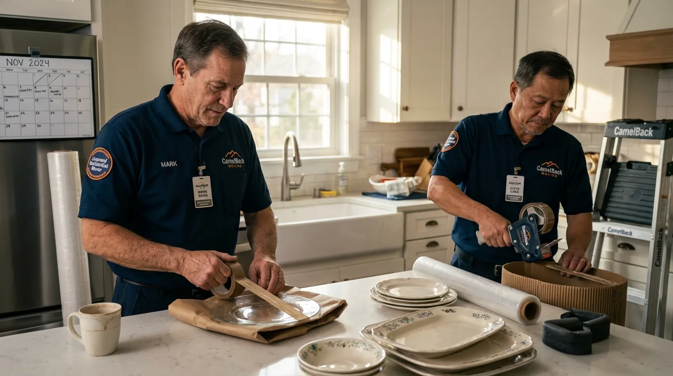 Professional crew packing kitchen dishware in Romney, WV